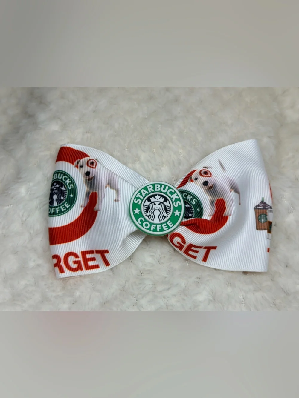 Starbucks White and Red Kids Hair Bow with Green Logo Accent